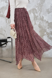 Asimetrik Şifon Etek Bordo