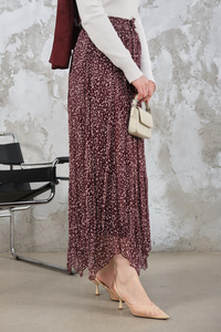 Asimetrik Şifon Etek Bordo