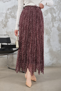 Asimetrik Şifon Etek Bordo