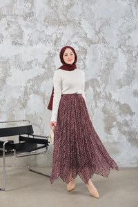 Asimetrik Şifon Etek Bordo