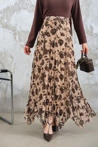Asimetrik Şifon Etek Kahverengi