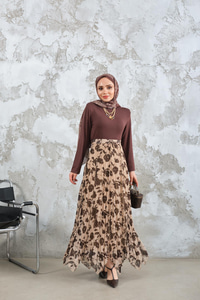 Asimetrik Şifon Etek Kahverengi