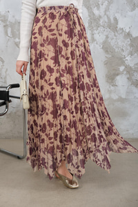 Asimetrik Şifon Etek Mürdüm