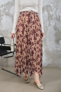 Asimetrik Şifon Etek Mürdüm