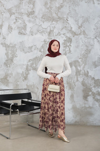 Asimetrik Şifon Etek Mürdüm