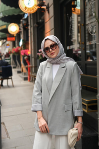 Astar Çizgili Blazer Ceket Gri