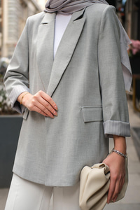 Astar Çizgili Blazer Ceket Gri