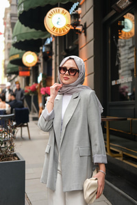 Astar Çizgili Blazer Ceket Gri