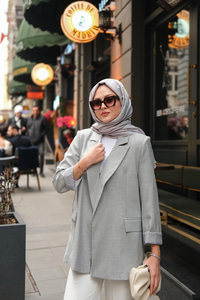 Astar Çizgili Blazer Ceket Gri