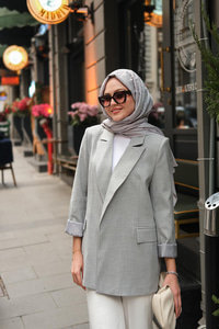 Astar Çizgili Blazer Ceket Gri