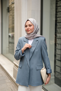 Astar Çizgili Blazer Ceket Mavi