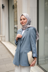 Astar Çizgili Blazer Ceket Mavi