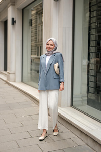 Astar Çizgili Blazer Ceket Mavi