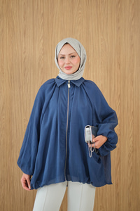 Astarlı Balon Kol Ceket İndigo Mavi