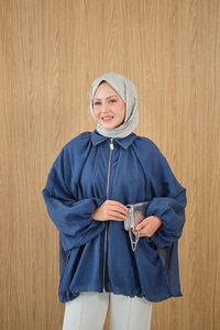 Astarlı Balon Kol Ceket İndigo Mavi