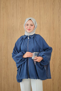 Astarlı Balon Kol Ceket İndigo Mavi