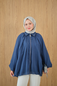 Astarlı Balon Kol Ceket İndigo Mavi