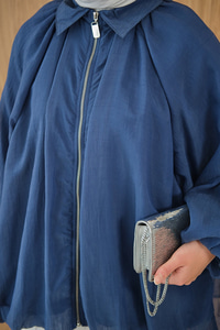 Astarlı Balon Kol Ceket İndigo Mavi