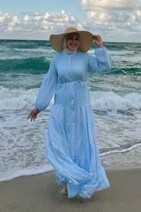 Astarlı Tül Elbise Açık Mavi