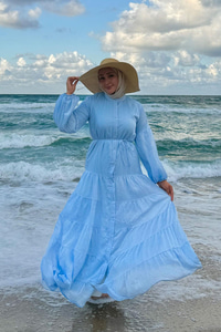 Astarlı Tül Elbise Açık Mavi