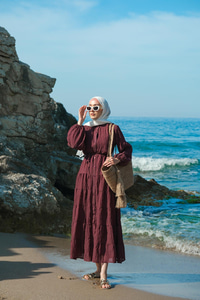 Astarlı Tül Elbise Bordo