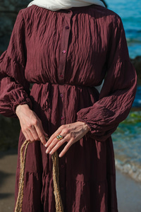 Astarlı Tül Elbise Bordo