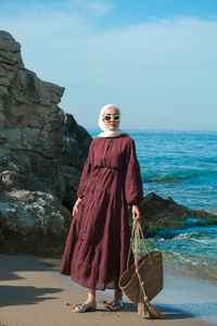 Astarlı Tül Elbise Bordo