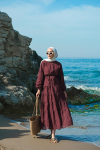 Astarlı Tül Elbise Bordo