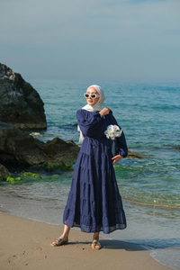 Astarlı Tül Elbise Lacivert