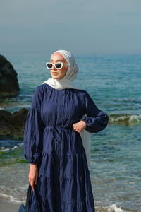 Astarlı Tül Elbise Lacivert