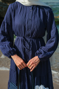 Astarlı Tül Elbise Lacivert