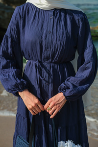 Astarlı Tül Elbise Lacivert