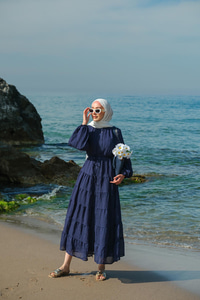 Astarlı Tül Elbise Lacivert