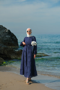 Astarlı Tül Elbise Lacivert