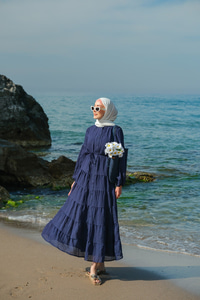 Astarlı Tül Elbise Lacivert