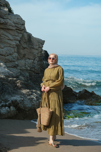 Astarlı Tül Elbise Yağ Yeşil