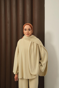 Atkı Detay İkili Takım Krem