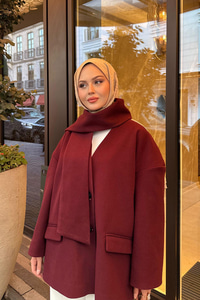 Atkı Detaylı Kaşe Bordo