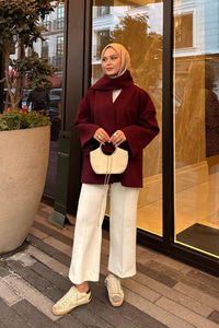 Atkı Detaylı Kaşe Bordo