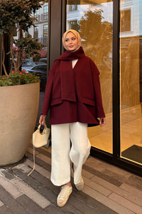 Atkı Detaylı Kaşe Bordo