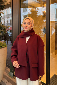 Atkı Detaylı Kaşe Bordo