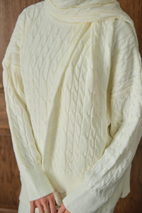 Atkı Detaylı Örgü Takım Ekru