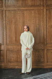 Atkı Detaylı Örgü Takım Ekru