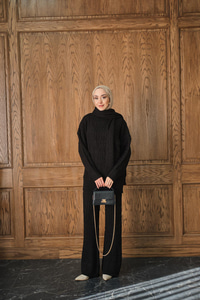 Atkı Detaylı Örgü Takım Siyah