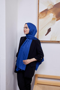 Aura Desen Jakar Şal Saks Mavi
