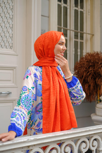 Aura Desen Jakar Şal Turuncu