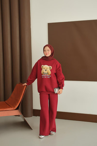 Ayıcık Baskılı Takım Bordo