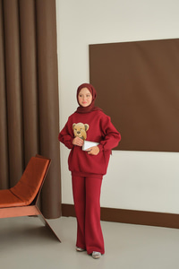 Ayıcık Baskılı Takım Bordo