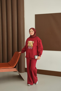 Ayıcık Baskılı Takım Bordo