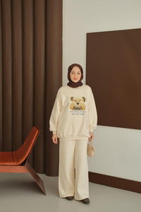 Ayıcık Baskılı Takım Krem